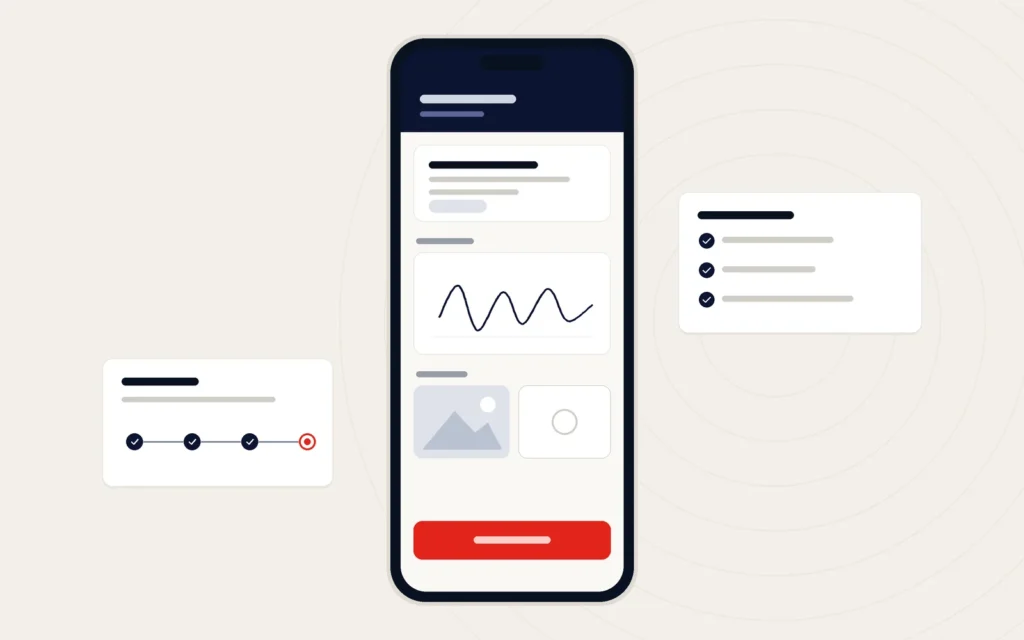 Illustration of a phone app capturing a signature and a photograph at delivery