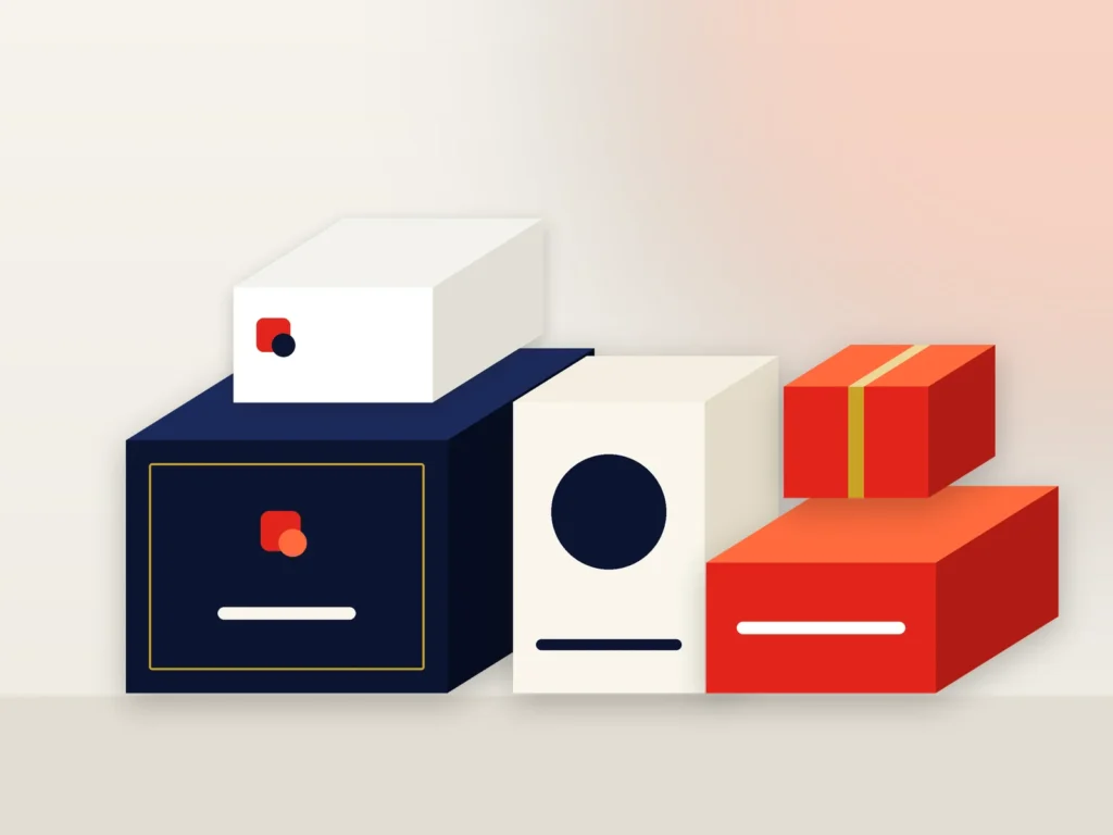 Illustration of printed product boxes and folding cartons