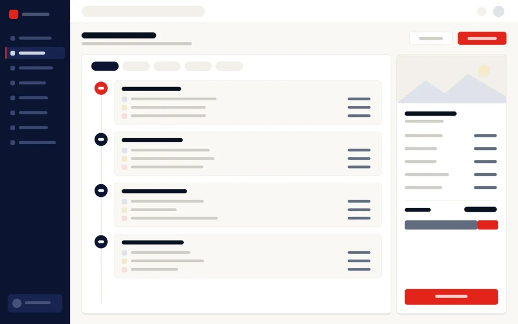 Illustration of an itinerary builder: days listed beside a cost summary