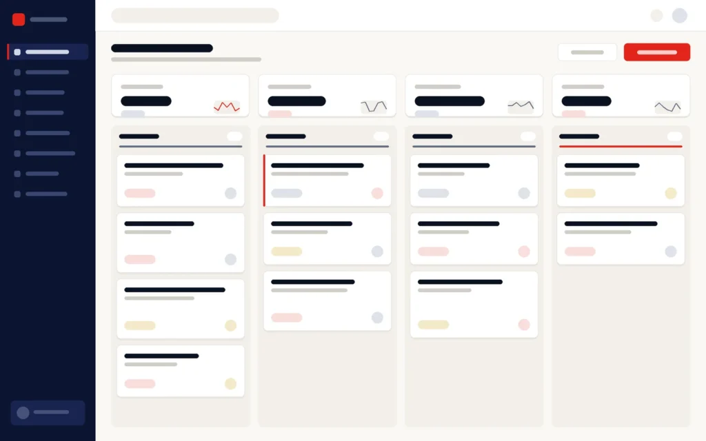 Illustration of an enquiry board with enquiries arranged by stage