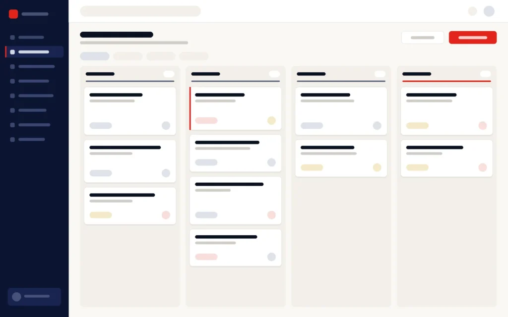 Illustration of a sales pipeline board with leads in stage columns